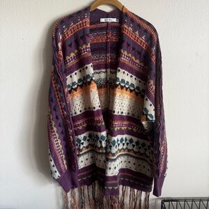 Knit Mix Women’s Boho Ethnic Southwestern Knit Fringe cozy  Cardigan Sz S casual
